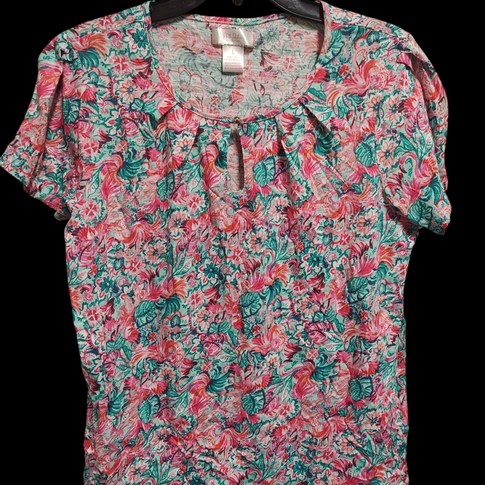 Stella Parker Womens Keyhole Neck Short Sleeve Blouse